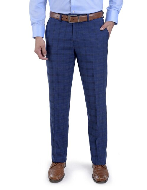Pantalón azul talle alto de lino a cuadros con pinzas 109€ | Sumissura